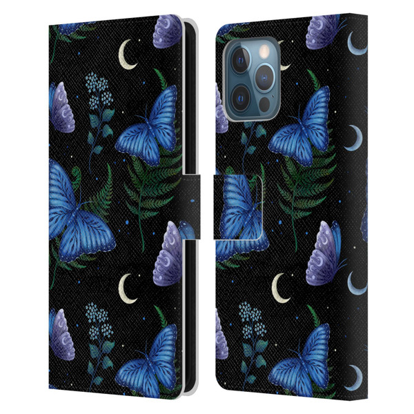 Episodic Drawing Pattern Blue Morpho Butterfly Leather Book Wallet Case Cover For Apple iPhone 12 Pro Max