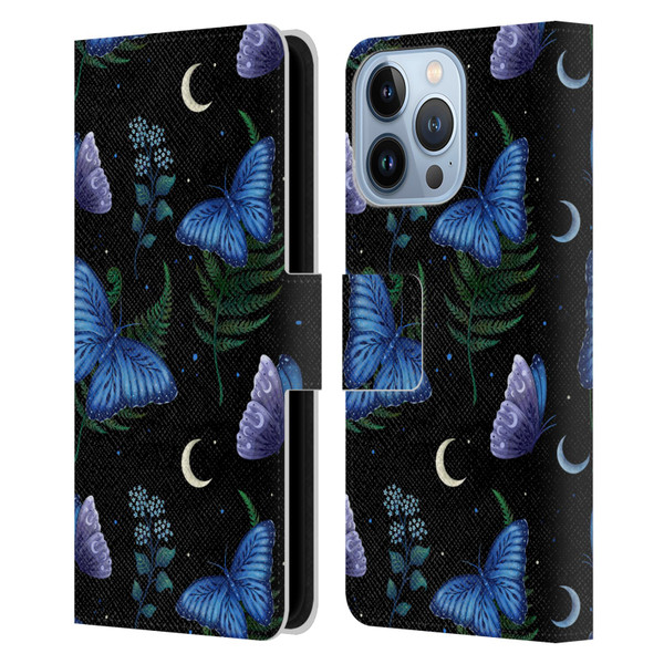 Episodic Drawing Pattern Blue Morpho Butterfly Leather Book Wallet Case Cover For Apple iPhone 13 Pro