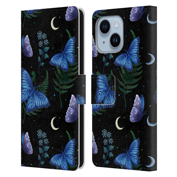Episodic Drawing Pattern Blue Morpho Butterfly Leather Book Wallet Case Cover For Apple iPhone 14 Plus