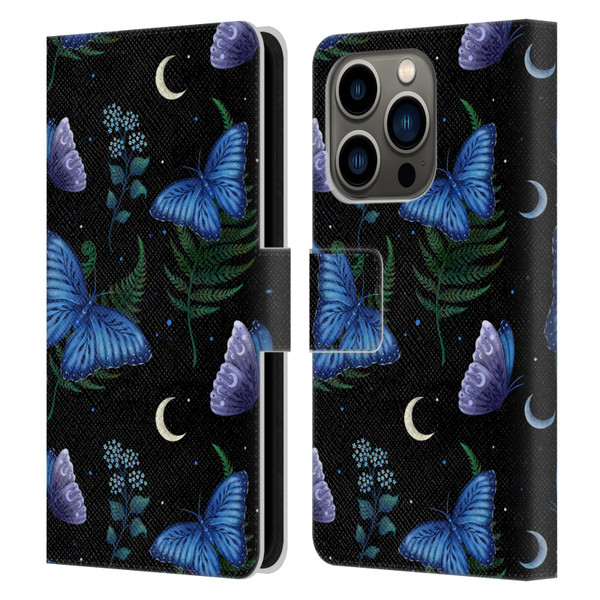 Episodic Drawing Pattern Blue Morpho Butterfly Leather Book Wallet Case Cover For Apple iPhone 14 Pro