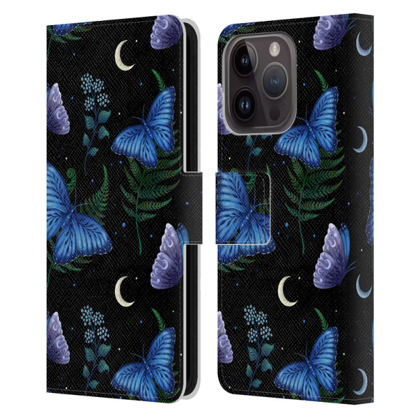 Episodic Drawing Pattern Blue Morpho Butterfly Leather Book Wallet Case Cover For Apple iPhone 15 Pro