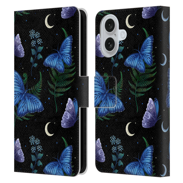 Episodic Drawing Pattern Blue Morpho Butterfly Leather Book Wallet Case Cover For Apple iPhone 16
