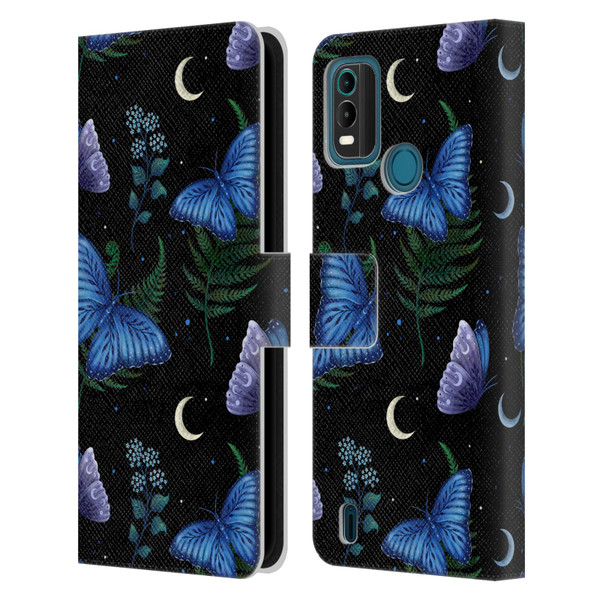 Episodic Drawing Pattern Blue Morpho Butterfly Leather Book Wallet Case Cover For Nokia G11 Plus
