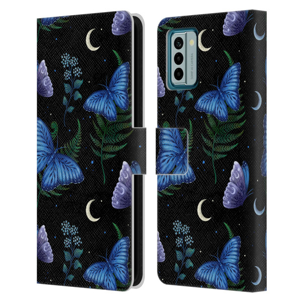 Episodic Drawing Pattern Blue Morpho Butterfly Leather Book Wallet Case Cover For Nokia G42