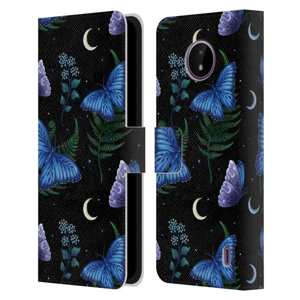 Episodic Drawing Pattern Blue Morpho Butterfly Leather Book Wallet Case Cover For Nokia C10 / C20