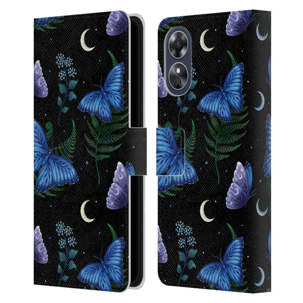 Episodic Drawing Pattern Blue Morpho Butterfly Leather Book Wallet Case Cover For OPPO A17