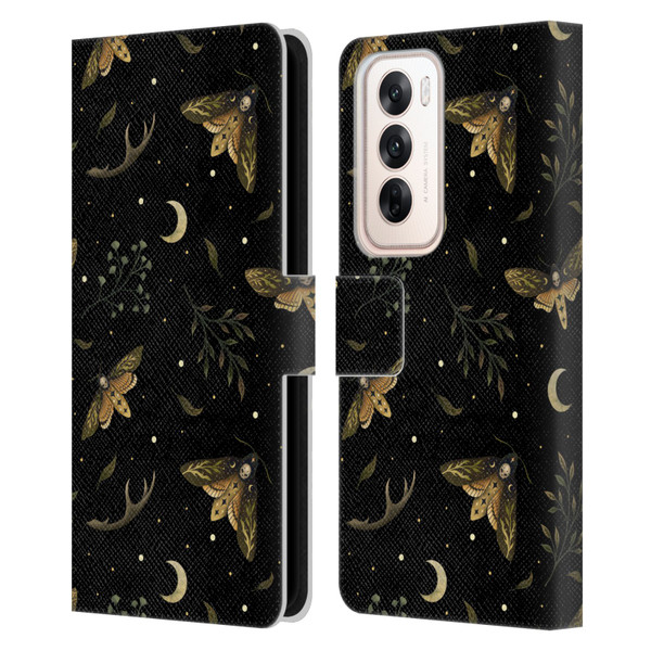 Episodic Drawing Pattern Death Head Moth Leather Book Wallet Case Cover For OPPO Reno12 5G