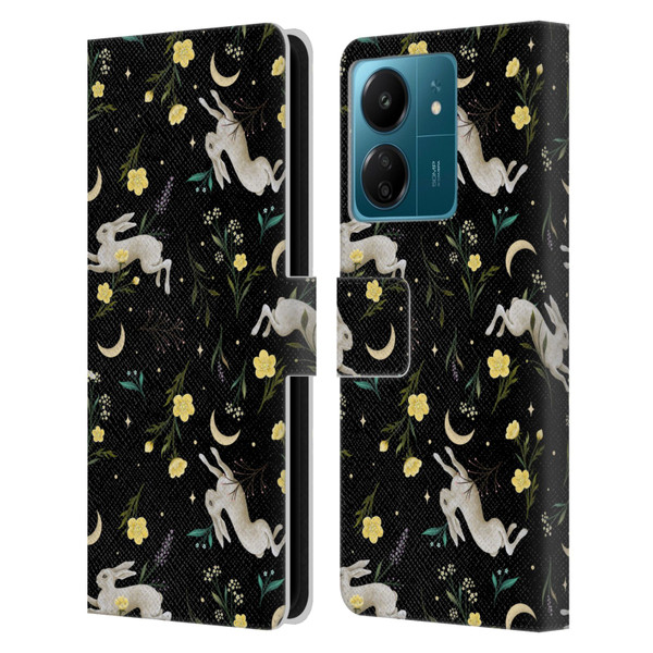 Episodic Drawing Pattern Bunny Night Leather Book Wallet Case Cover For Xiaomi Redmi 13C 4G