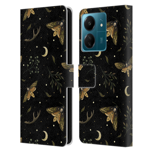 Episodic Drawing Pattern Death Head Moth Leather Book Wallet Case Cover For Xiaomi Redmi 13C 4G