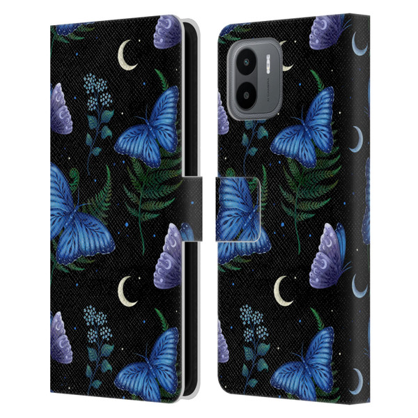 Episodic Drawing Pattern Blue Morpho Butterfly Leather Book Wallet Case Cover For Xiaomi Redmi A2