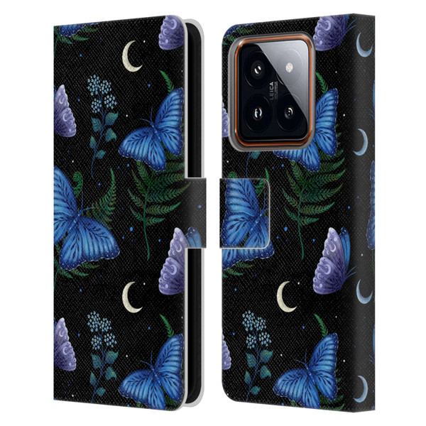 Episodic Drawing Pattern Blue Morpho Butterfly Leather Book Wallet Case Cover For Xiaomi 14