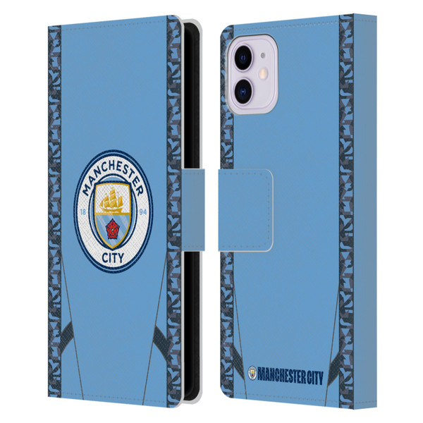 Manchester City Man City FC 2024/25 Badge Kit Home Leather Book Wallet Case Cover For Apple iPhone 11