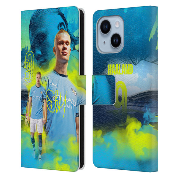 Manchester City Man City FC 2024/25 First Team Erling Haaland Leather Book Wallet Case Cover For Apple iPhone 14 Plus