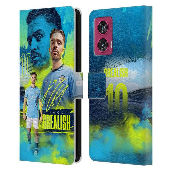 Manchester City Man City FC 2024/25 First Team Jack Grealish Leather Book Wallet Case Cover For Motorola Edge 50 Fusion