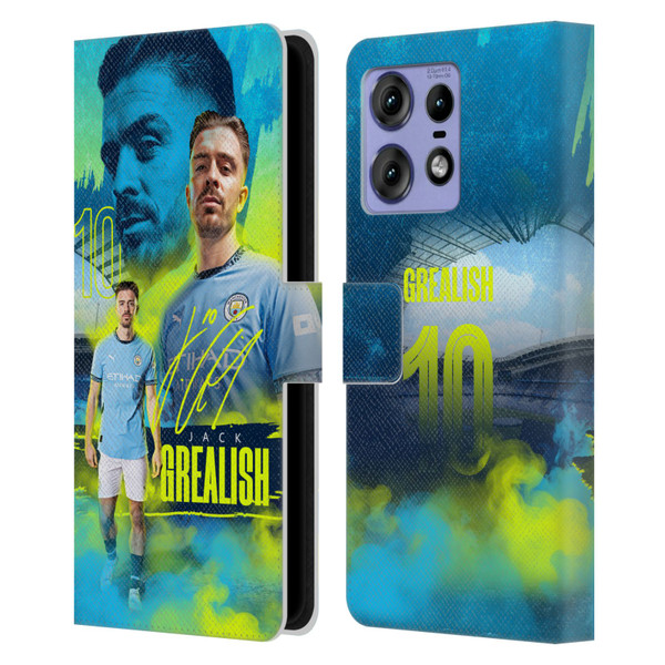 Manchester City Man City FC 2024/25 First Team Jack Grealish Leather Book Wallet Case Cover For Motorola Edge 50 Pro