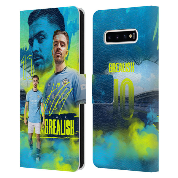 Manchester City Man City FC 2024/25 First Team Jack Grealish Leather Book Wallet Case Cover For Samsung Galaxy S10+ / S10 Plus