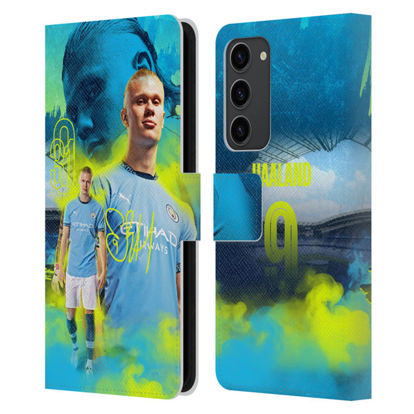 Manchester City Man City FC 2024/25 First Team Erling Haaland Leather Book Wallet Case Cover For Samsung Galaxy S23+ 5G