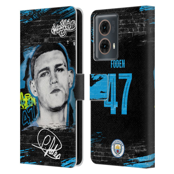 Manchester City Man City FC Graffiti Collection by Murwalls Phil Foden Leather Book Wallet Case Cover For Motorola Moto G85