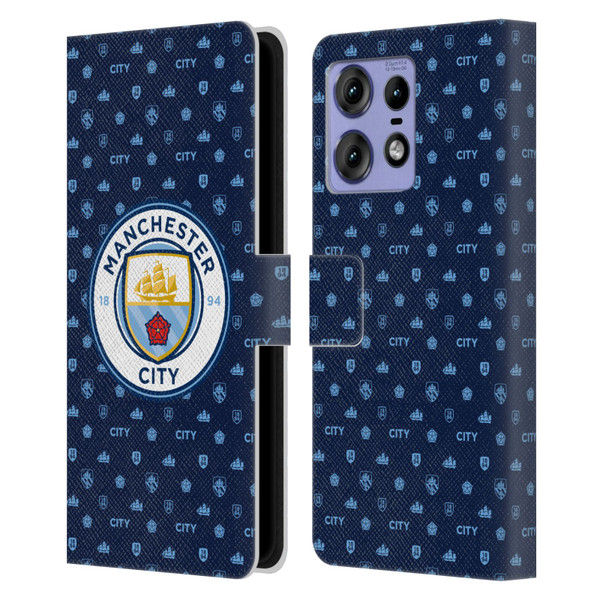 Manchester City Man City FC Patterns Dark Blue Leather Book Wallet Case Cover For Motorola Edge 50 Pro