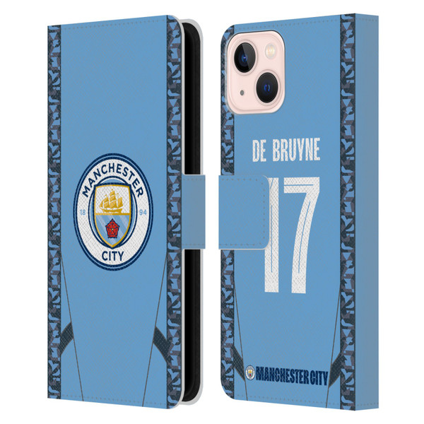 Manchester City Man City FC 2024/25 Players Home Kit Kevin De Bruyne Leather Book Wallet Case Cover For Apple iPhone 13