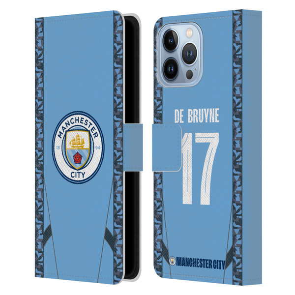 Manchester City Man City FC 2024/25 Players Home Kit Kevin De Bruyne Leather Book Wallet Case Cover For Apple iPhone 13 Pro Max