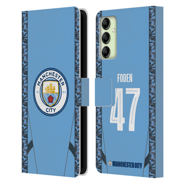 Manchester City Man City FC 2024/25 Players Home Kit Phil Foden Leather Book Wallet Case Cover For Samsung Galaxy A14 5G