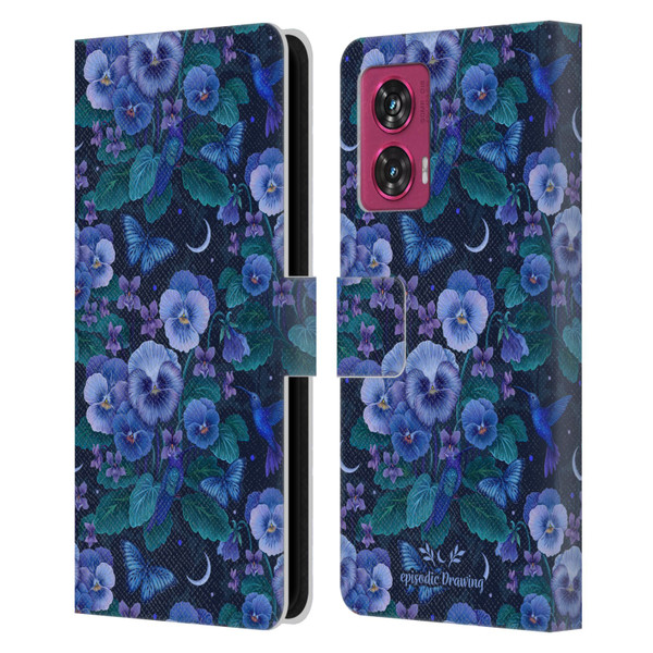 Episodic Drawing Florals & Serpents Violet Blue Flowers Leather Book Wallet Case Cover For Motorola Edge 50 Fusion