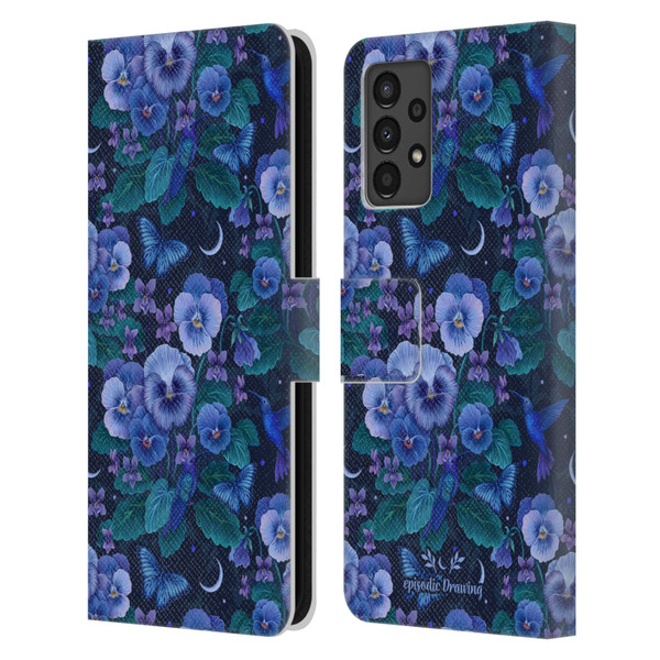 Episodic Drawing Florals & Serpents Violet Blue Flowers Leather Book Wallet Case Cover For Samsung Galaxy A13 (2022)