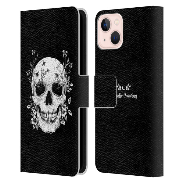 Episodic Drawing Mix Illustrations Floral Skull Leather Book Wallet Case Cover For Apple iPhone 13