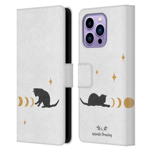 Episodic Drawing Mix Illustrations Cat And Moon Leather Book Wallet Case Cover For Apple iPhone 14 Pro Max