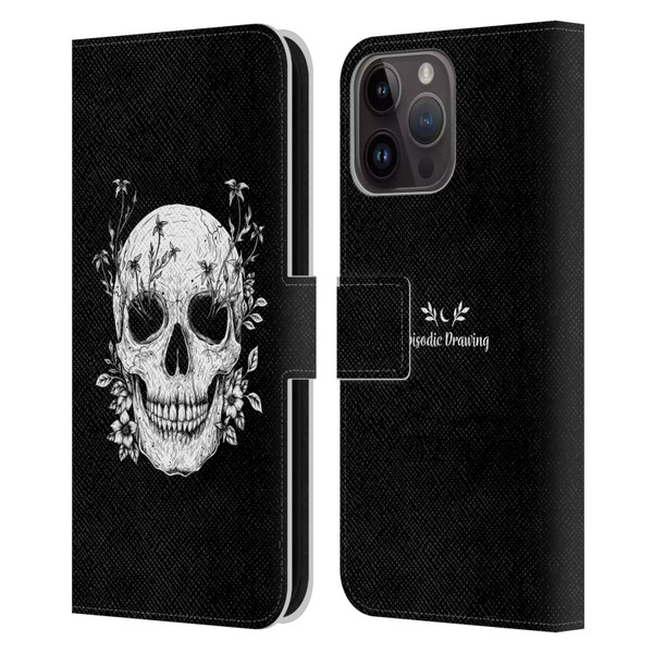 Episodic Drawing Mix Illustrations Floral Skull Leather Book Wallet Case Cover For Apple iPhone 15 Pro Max