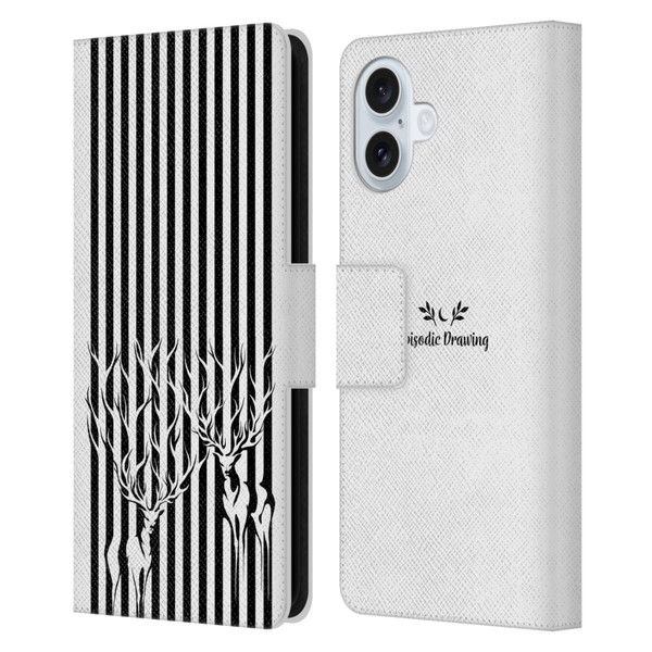 Episodic Drawing Mix Illustrations Deers In Stripes Leather Book Wallet Case Cover For Apple iPhone 16 Plus