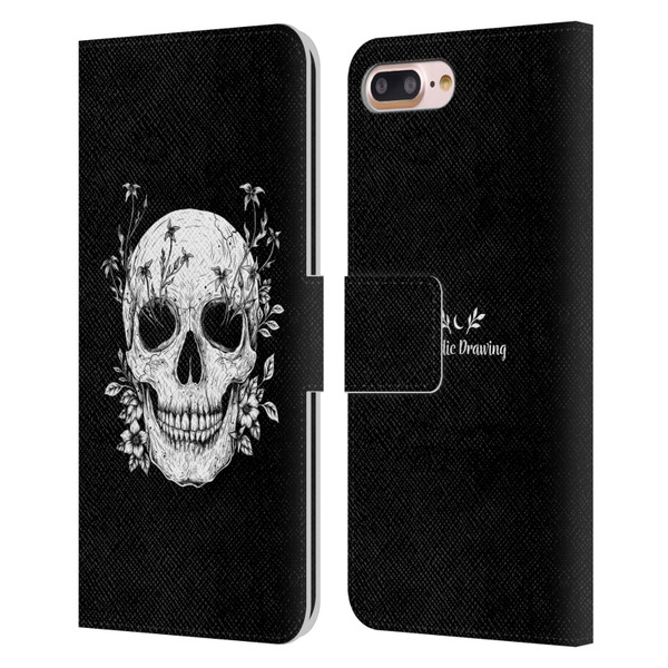 Episodic Drawing Mix Illustrations Floral Skull Leather Book Wallet Case Cover For Apple iPhone 7 Plus / iPhone 8 Plus