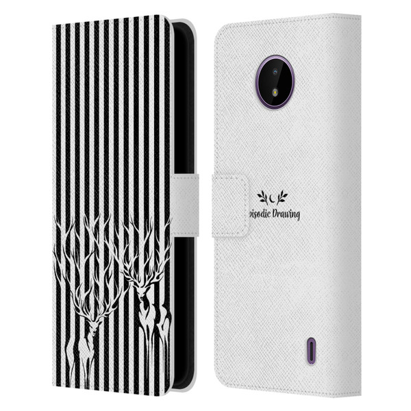 Episodic Drawing Mix Illustrations Deers In Stripes Leather Book Wallet Case Cover For Nokia C10 / C20