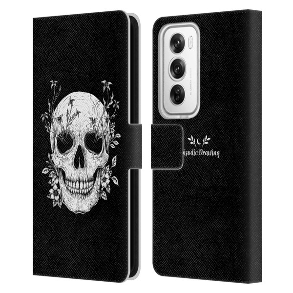 Episodic Drawing Mix Illustrations Floral Skull Leather Book Wallet Case Cover For OPPO Reno12 Pro 5G