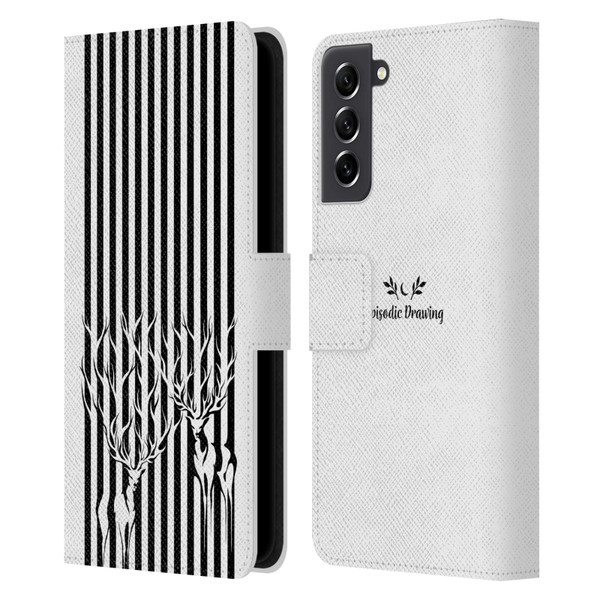Episodic Drawing Mix Illustrations Deers In Stripes Leather Book Wallet Case Cover For Samsung Galaxy S21 FE 5G
