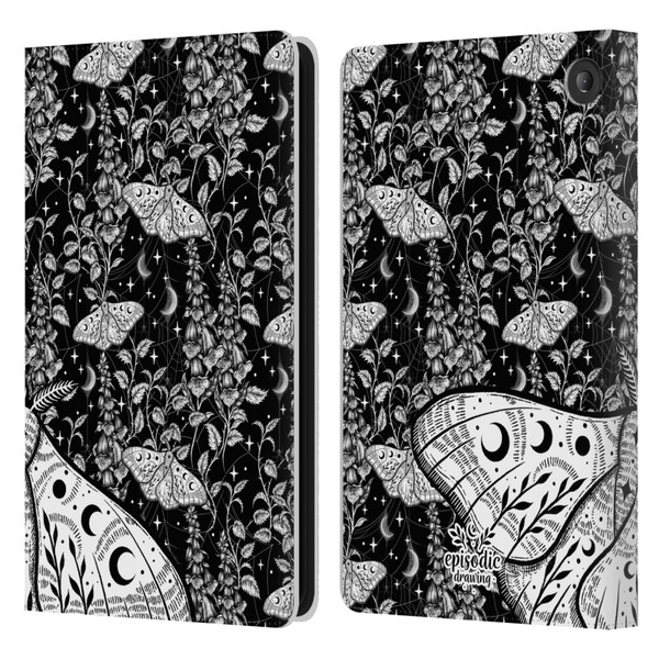 Episodic Drawing Moth Patterns White Leather Book Wallet Case Cover For Amazon Fire 7 2022