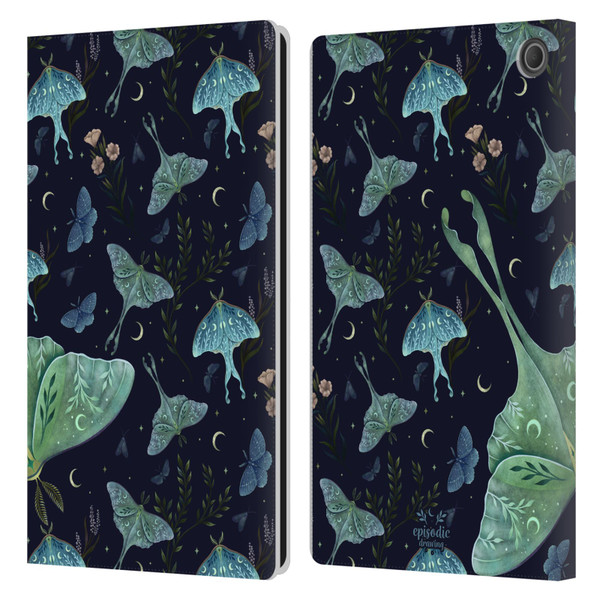 Episodic Drawing Moth Patterns Green Leather Book Wallet Case Cover For Amazon Fire Max 11 2023