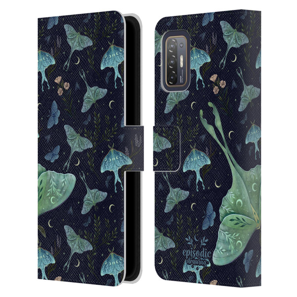 Episodic Drawing Moth Patterns Green Leather Book Wallet Case Cover For HTC Desire 21 Pro 5G