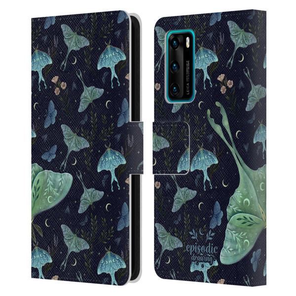 Episodic Drawing Moth Patterns Green Leather Book Wallet Case Cover For Huawei P40 5G
