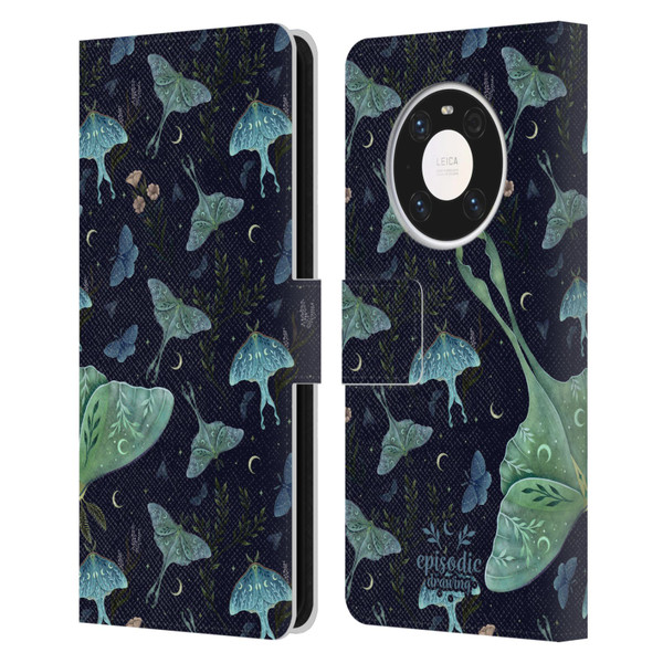 Episodic Drawing Moth Patterns Green Leather Book Wallet Case Cover For Huawei Mate 40 Pro 5G