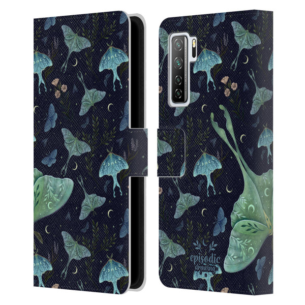 Episodic Drawing Moth Patterns Green Leather Book Wallet Case Cover For Huawei Nova 7 SE/P40 Lite 5G