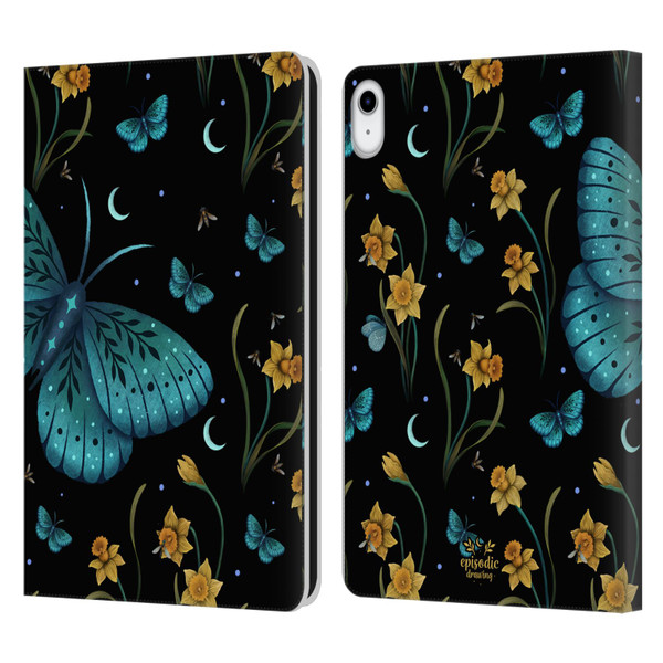 Episodic Drawing Moth Patterns Daffodil Flowers Leather Book Wallet Case Cover For Apple iPad 10.9 2022/2025