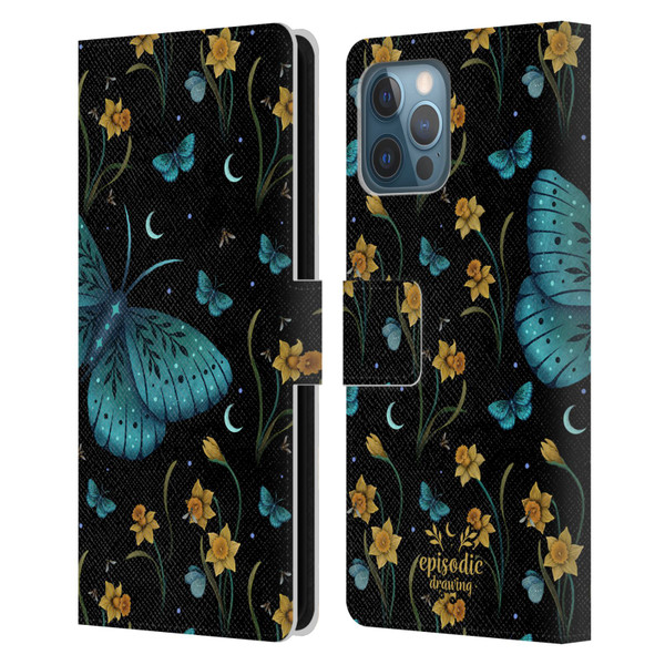 Episodic Drawing Moth Patterns Daffodil Flowers Leather Book Wallet Case Cover For Apple iPhone 12 Pro Max