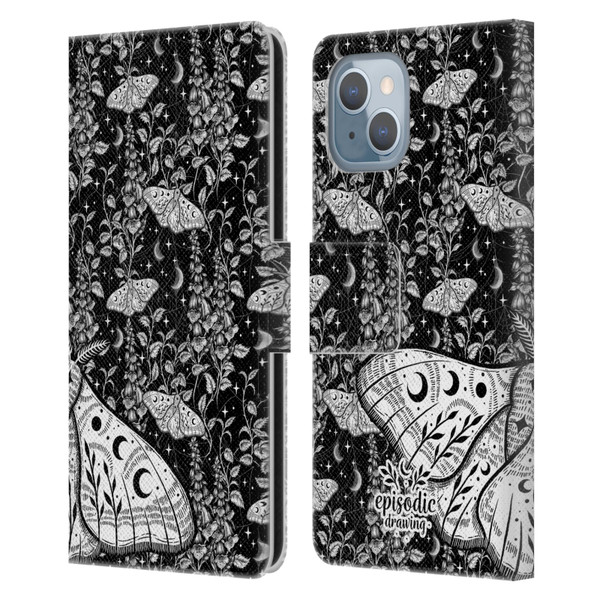Episodic Drawing Moth Patterns White Leather Book Wallet Case Cover For Apple iPhone 14