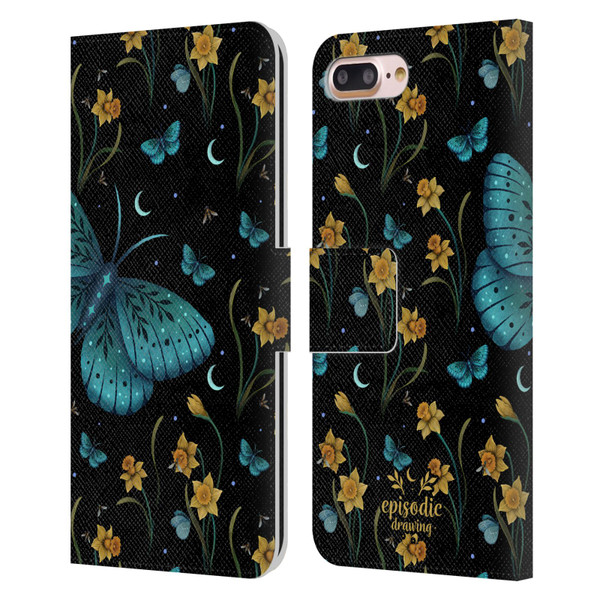 Episodic Drawing Moth Patterns Daffodil Flowers Leather Book Wallet Case Cover For Apple iPhone 7 Plus / iPhone 8 Plus