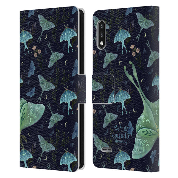 Episodic Drawing Moth Patterns Green Leather Book Wallet Case Cover For LG K22