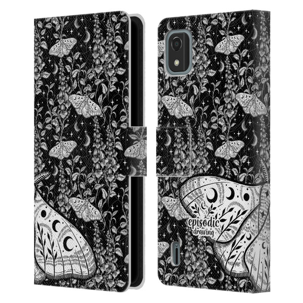 Episodic Drawing Moth Patterns White Leather Book Wallet Case Cover For Nokia C2 2nd Edition