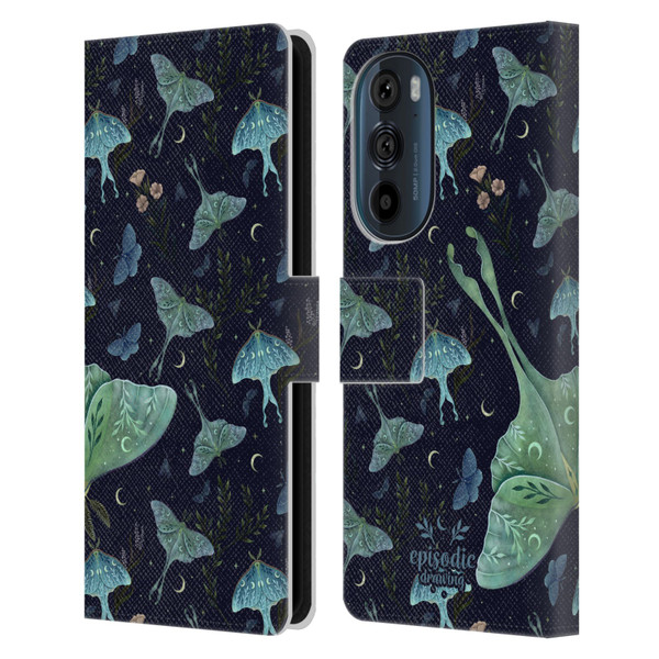 Episodic Drawing Moth Patterns Green Leather Book Wallet Case Cover For Motorola Edge 30