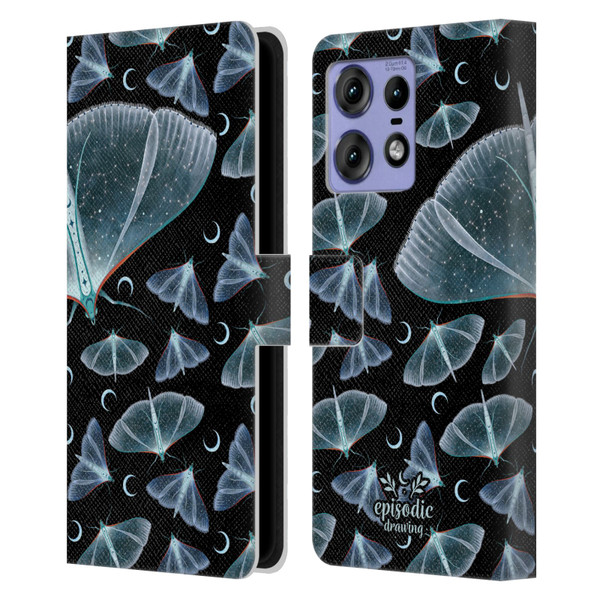 Episodic Drawing Moth Patterns Translucent Leather Book Wallet Case Cover For Motorola Edge 50 Pro